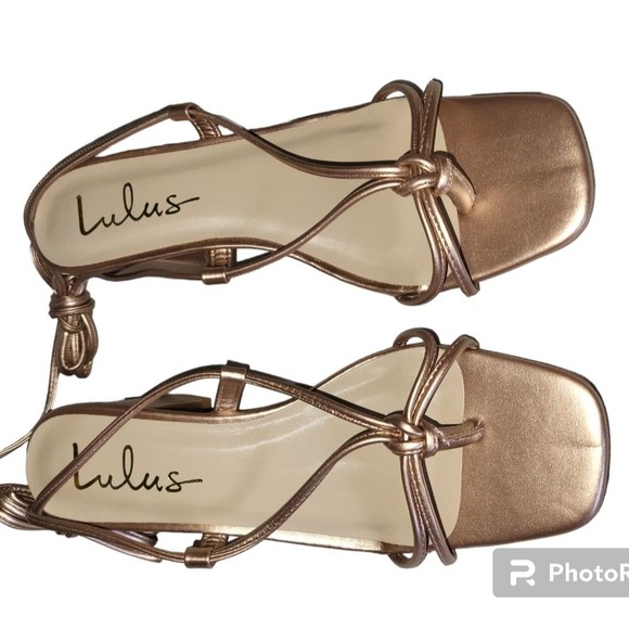 Lulus Shoes - Lulus Rose Gold Strappy Open Square Toe Heel Sandals Womans 6.5